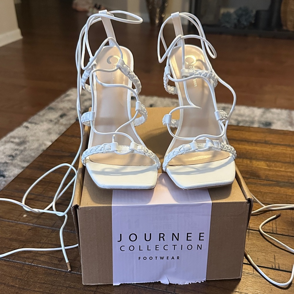 Journee Collection Elegant White Lace-Up Heels